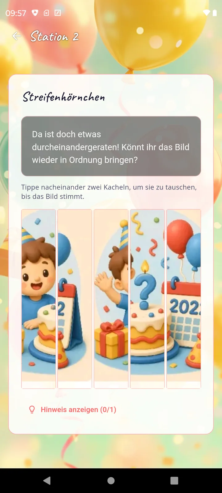 Geburtstagsfoto als Rätsel mit fünf vertauschten Bildstreifen