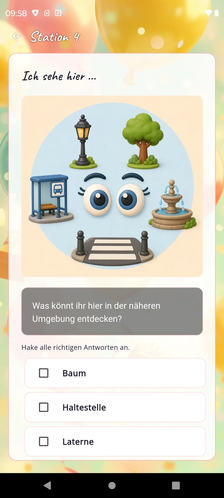 Spieleransicht des Geburtstagsrätsels Ich sehe hier