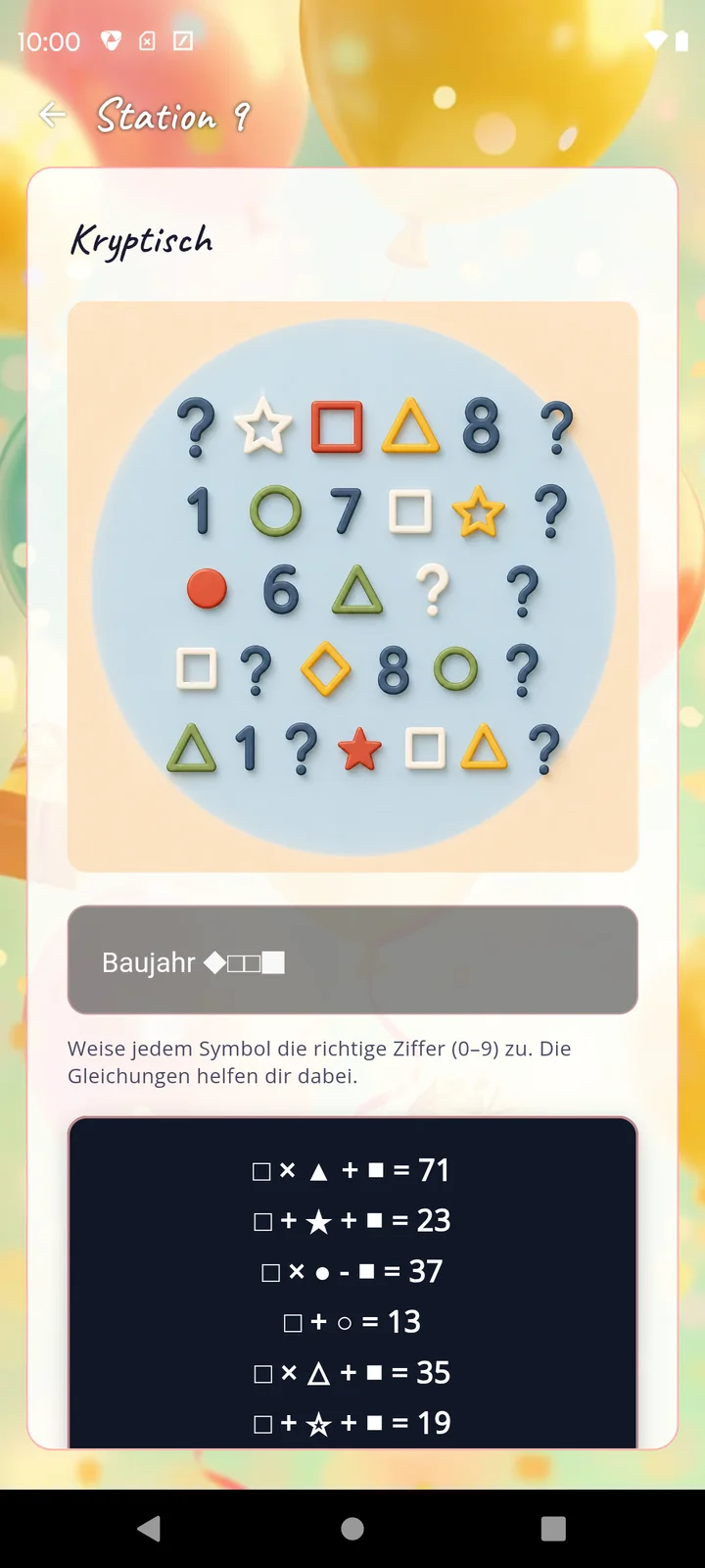 Geburtstagsrätsel Kryptisch mit Symbolen und Gleichungen