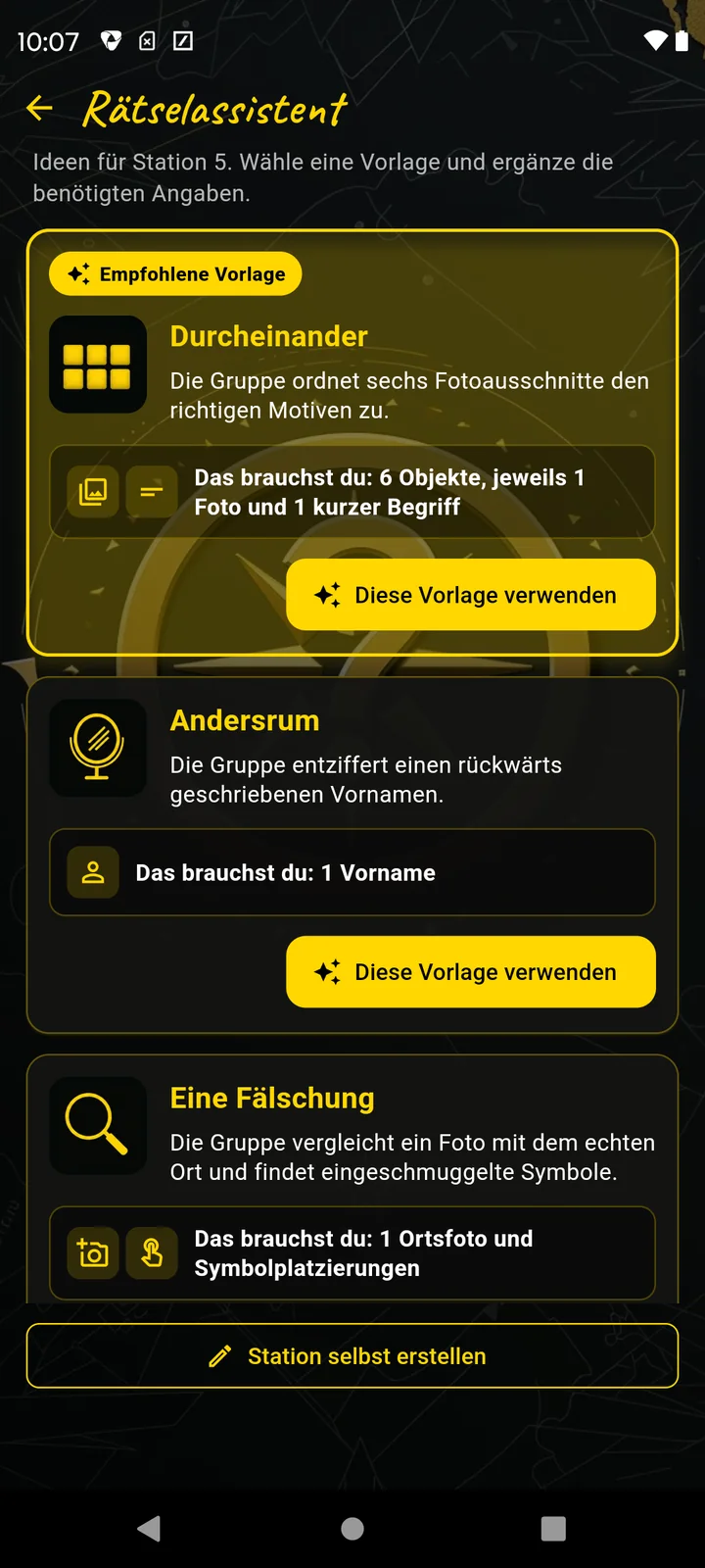 Vorlage Durcheinander im Rätselassistenten