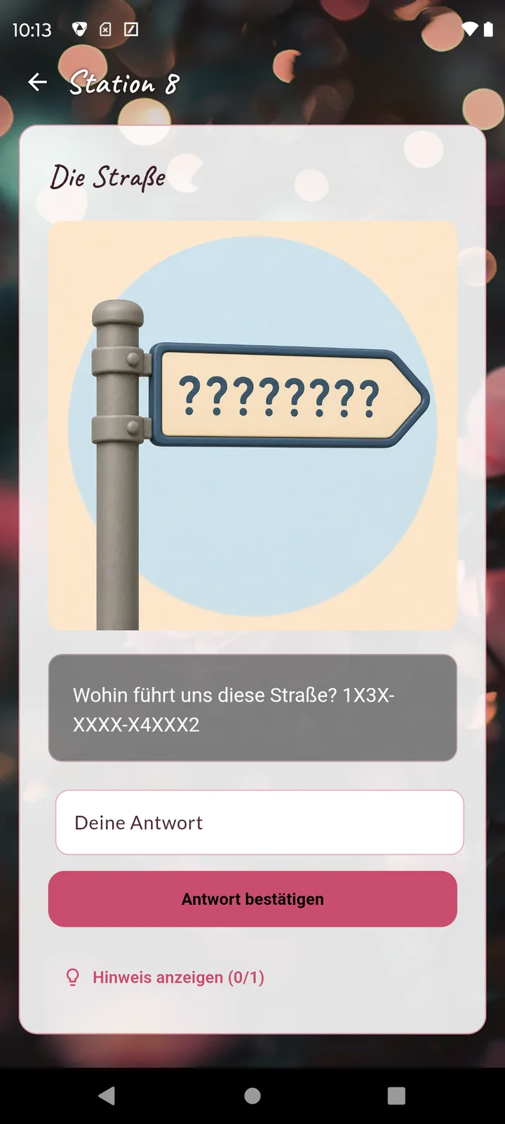 JGA-Spieleransicht Die Straße mit nummeriertem Buchstabenmuster