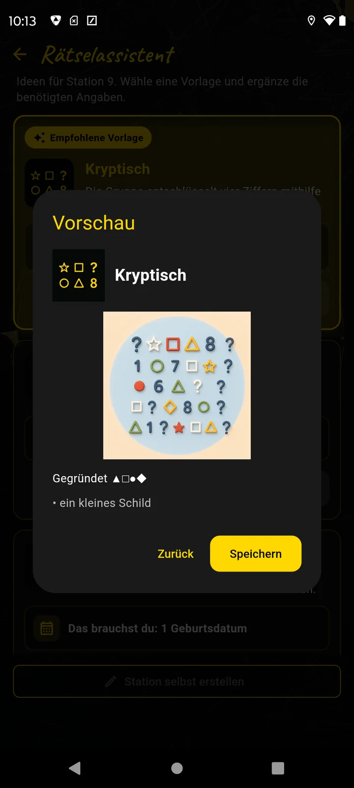 Vorschau der JGA-Station Kryptisch mit Symbolen und vier Ziffern