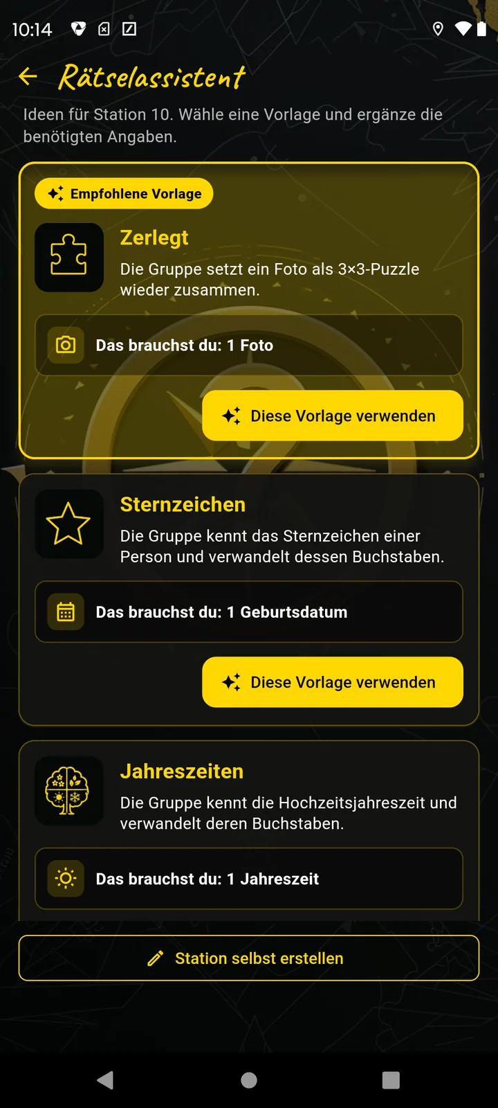 Empfohlene Vorlage Zerlegt im JGA-Rätselassistenten