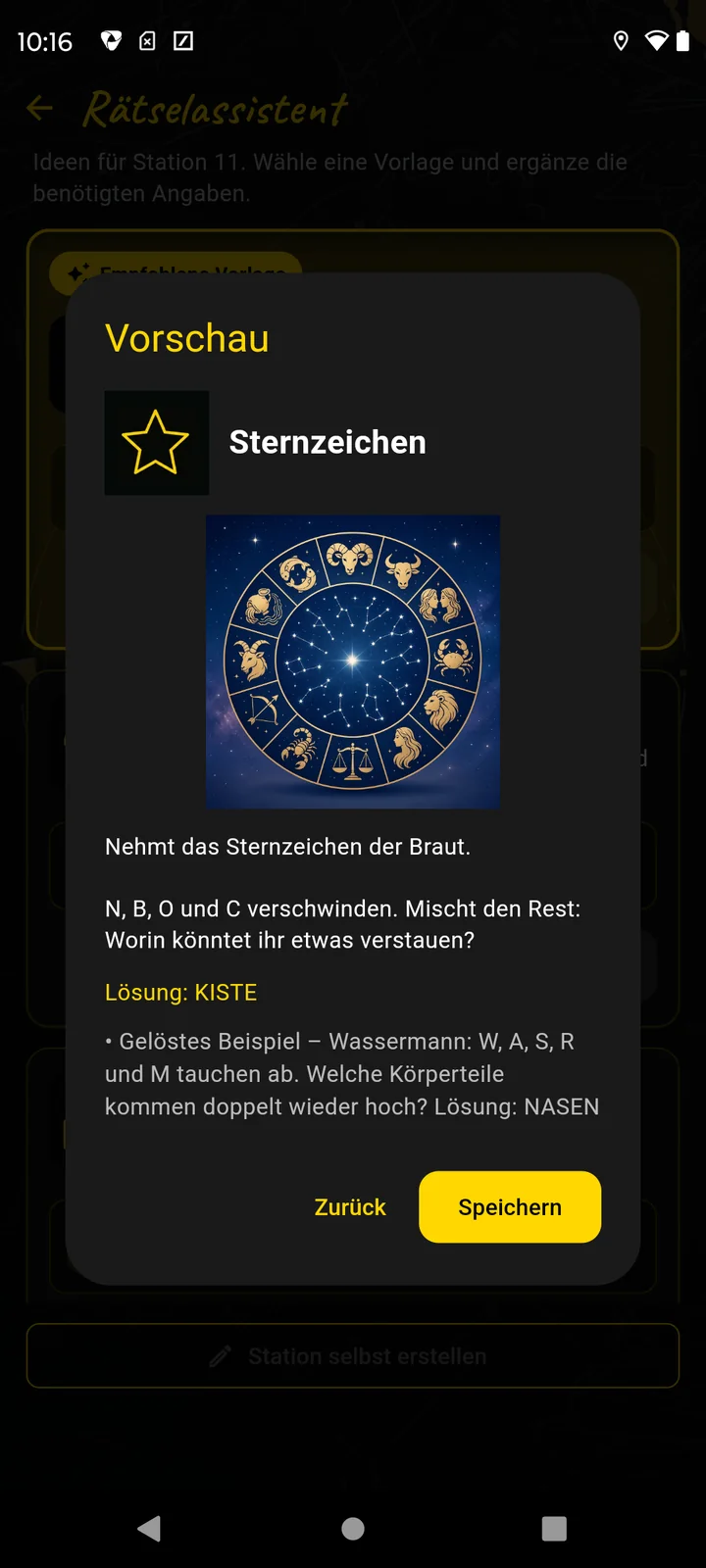 Vorschau eines Sternzeichen-Worträtsels für die Braut