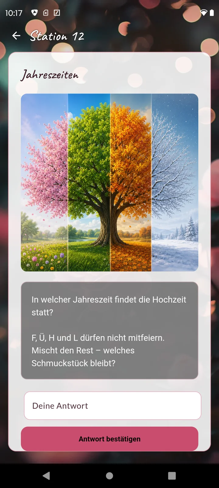JGA-Spieleransicht Jahreszeiten mit einem Baum in vier Jahreszeiten