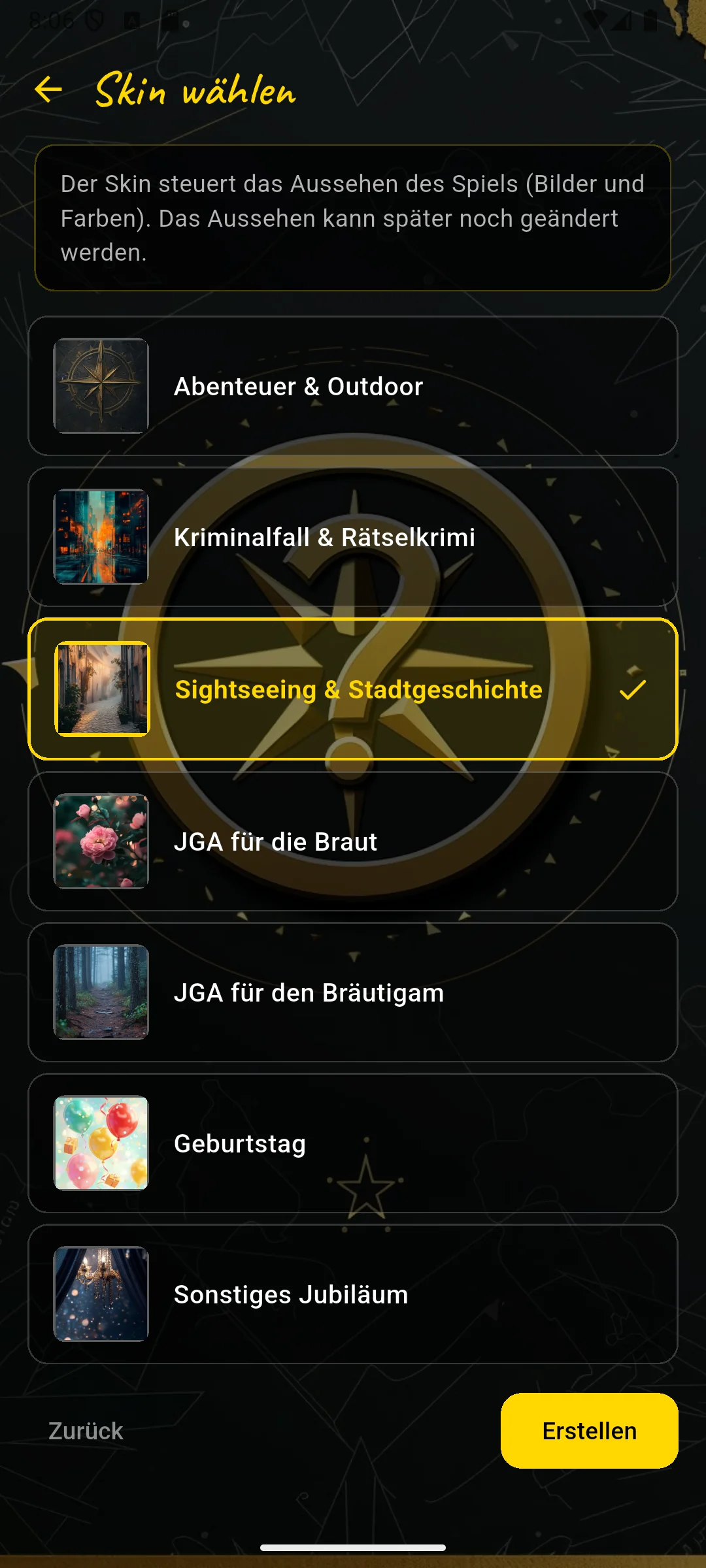 Skin wählen — 7 Themen zur Auswahl
