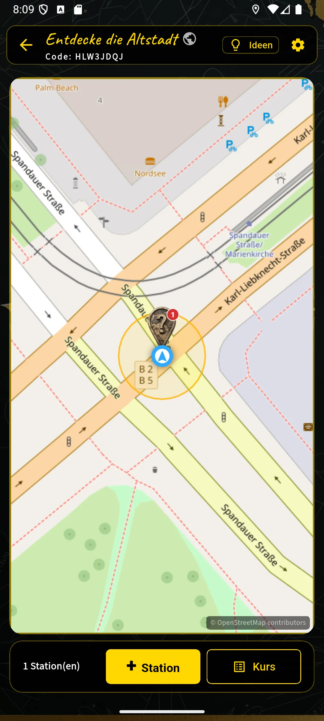 Karte mit einer platzierten Station
