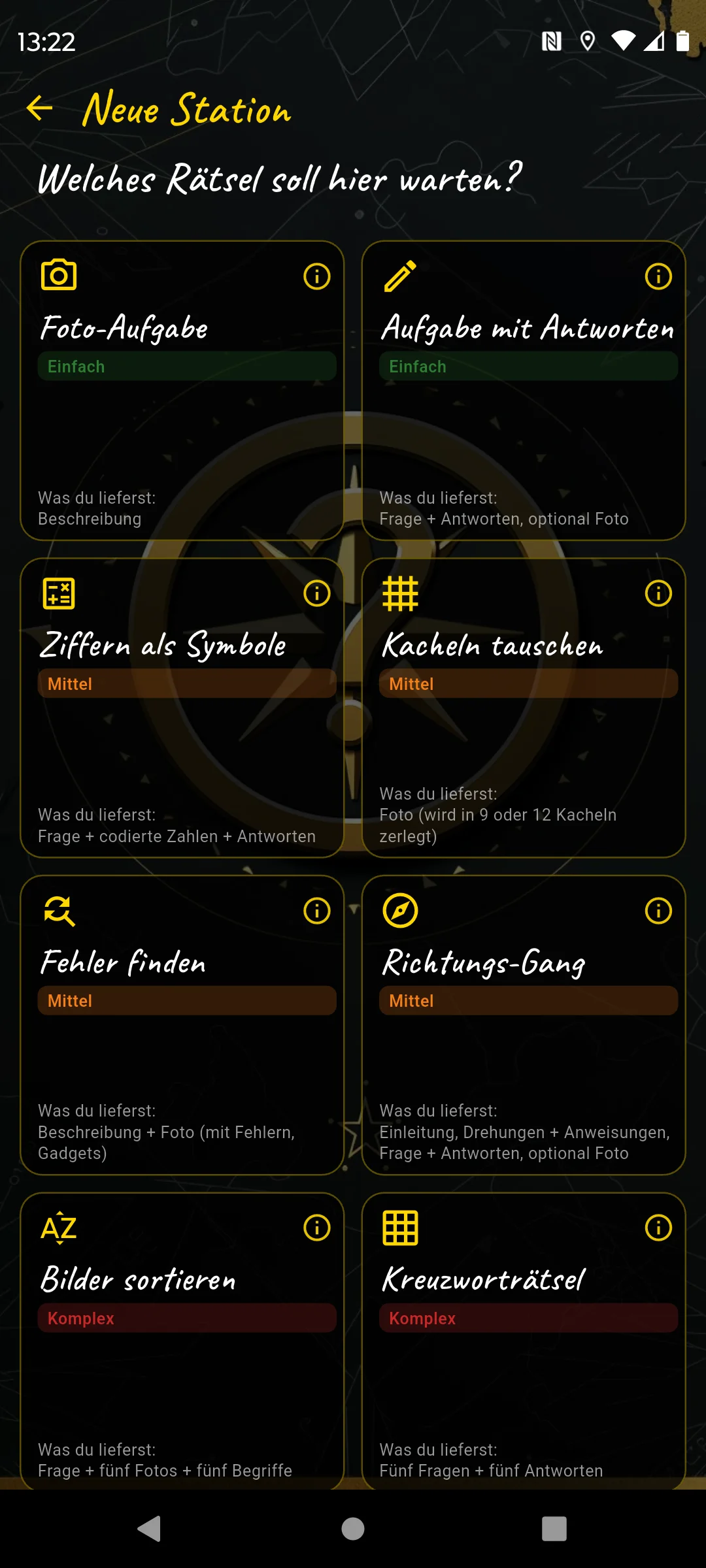Rätseltyp-Auswahl im Editor