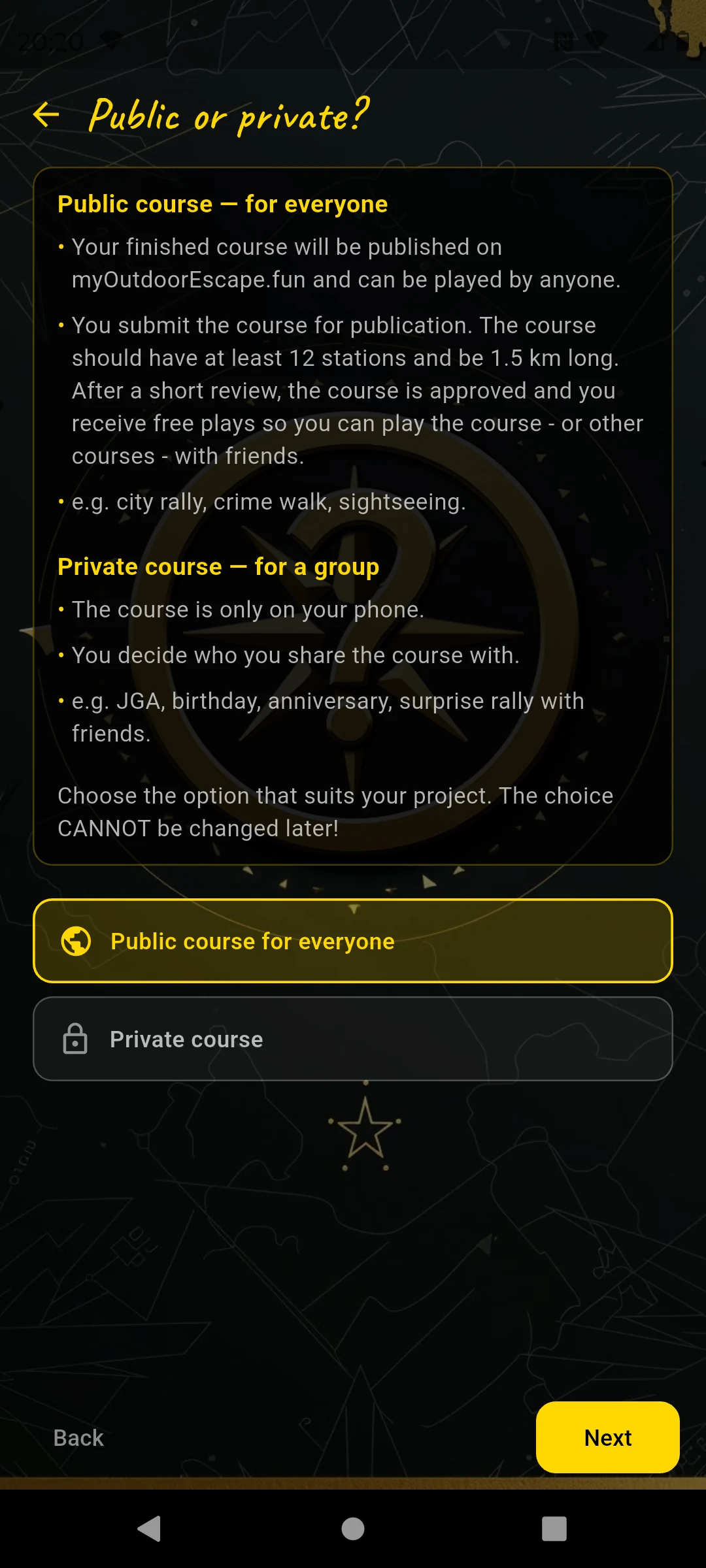 Public or private — choose course type