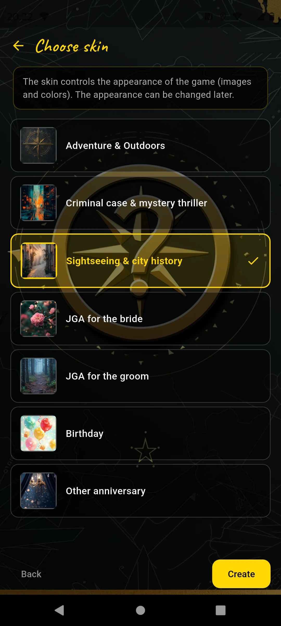 Choose skin — 7 themes available