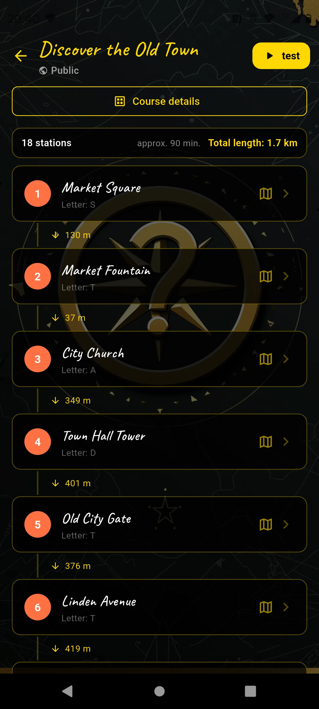 Course overview with all 18 stations