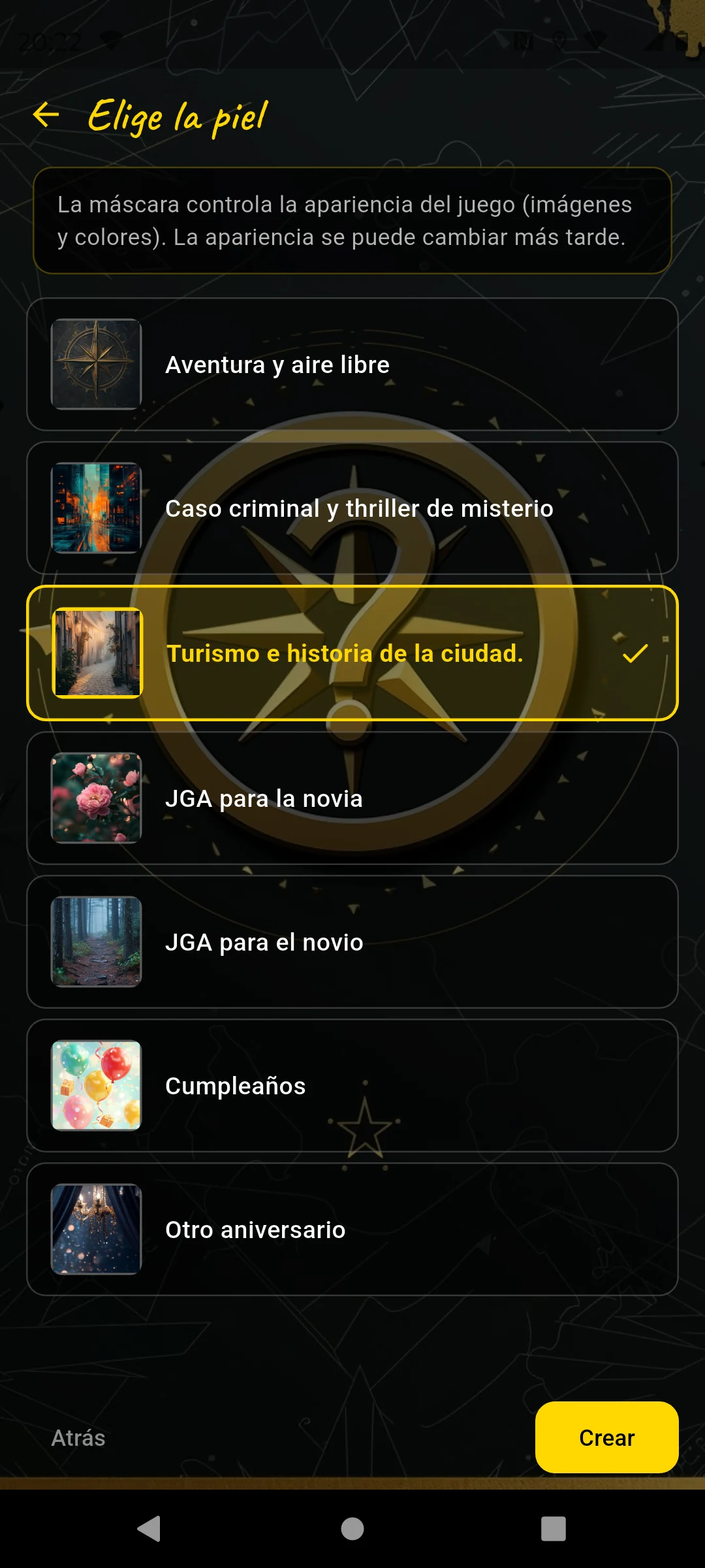 Elegir apariencia — 7 temas disponibles