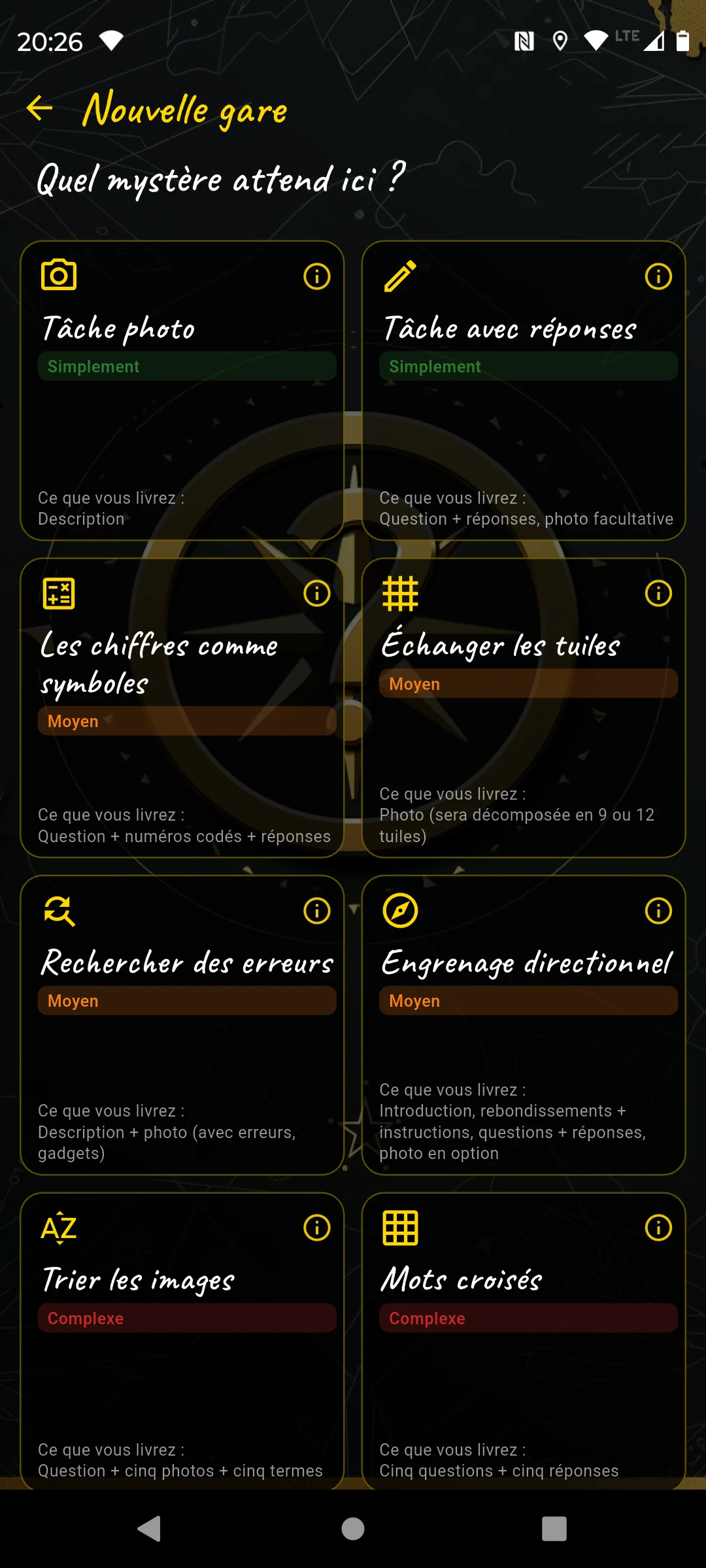 Sélection du type d'énigme