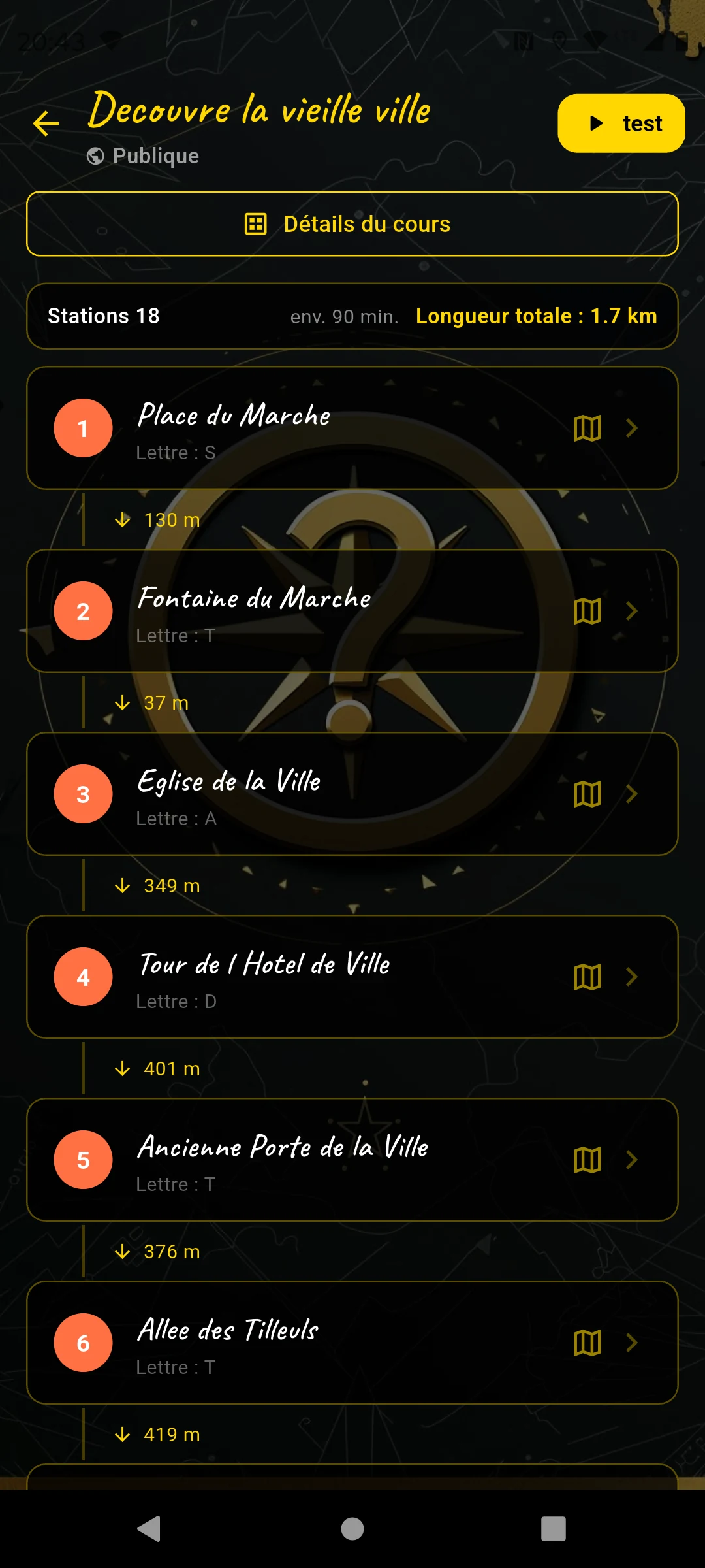Vue d'ensemble du parcours avec les 18 stations