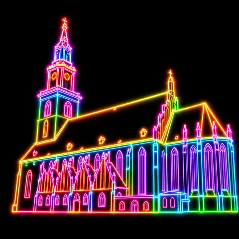 St. Marienkirche als farbige Neonillustration