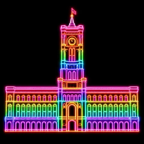 Rotes Rathaus als farbige Neonillustration