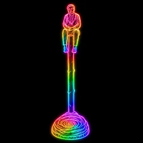 Der Angler als farbige Neonillustration