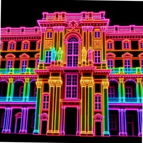 Schlüterhof als farbige Neonillustration