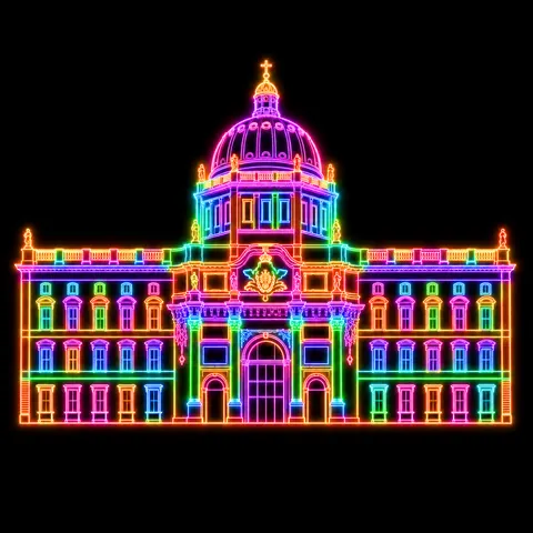 Roter Saal als farbige Neonillustration
