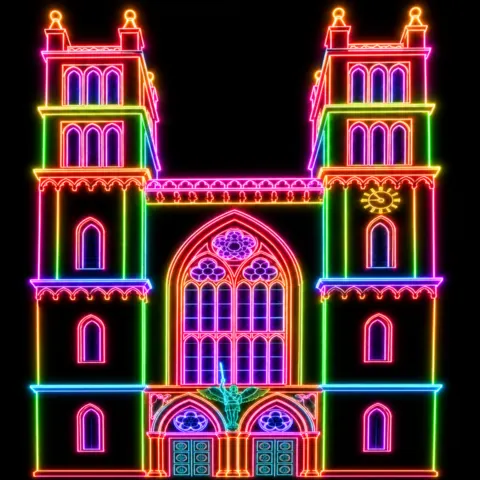 Friedrichswerdersche Kirche als farbige Neonillustration