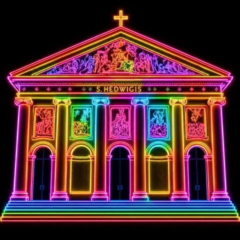 Bebelplatz als farbige Neonillustration
