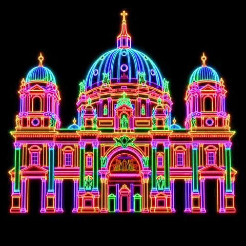 Berliner Dom als farbige Neonillustration
