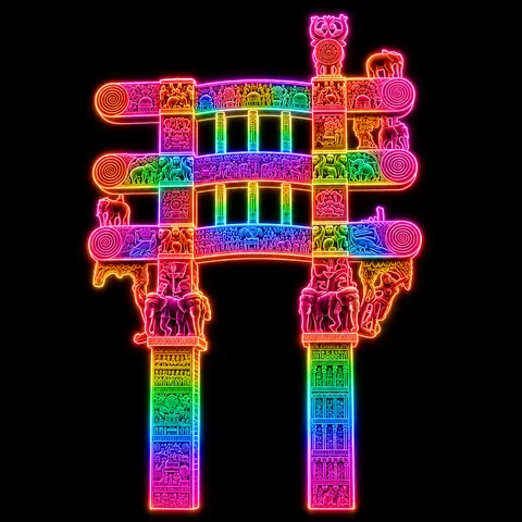 Sanchi-Tor als farbige Neonillustration