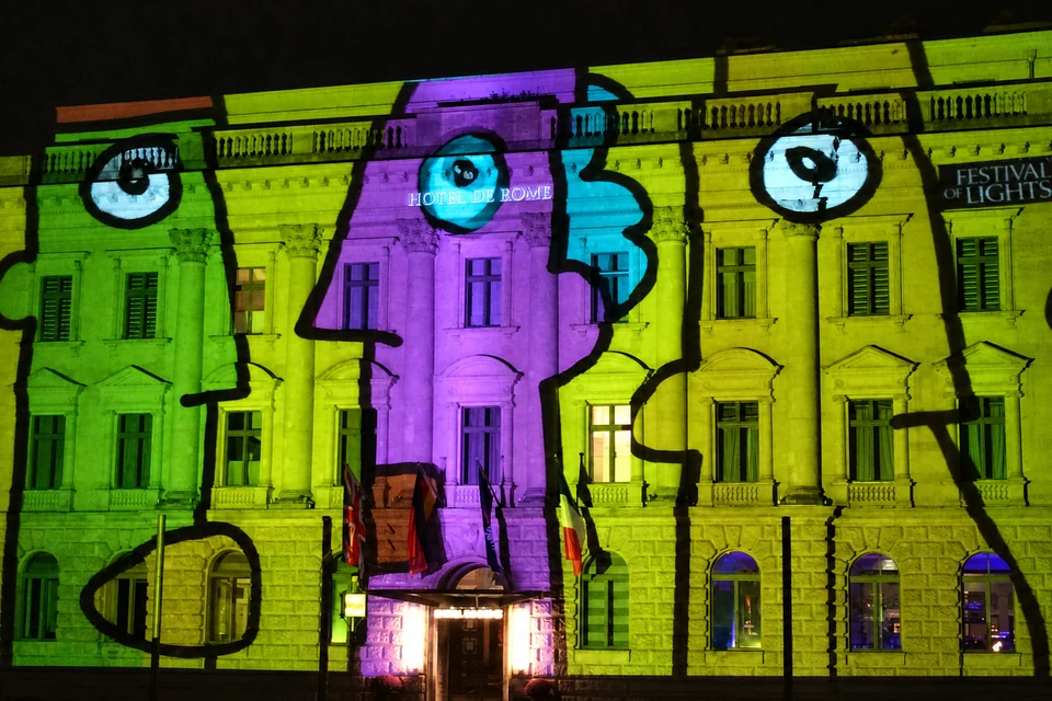 Hotel de Rome illuminated during the Festival of Lights 2014