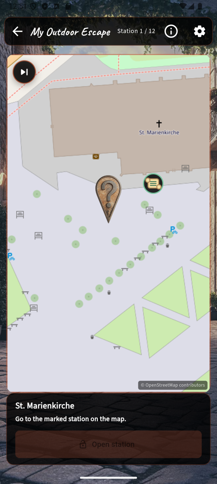 The player map guides a team to the next puzzle station.