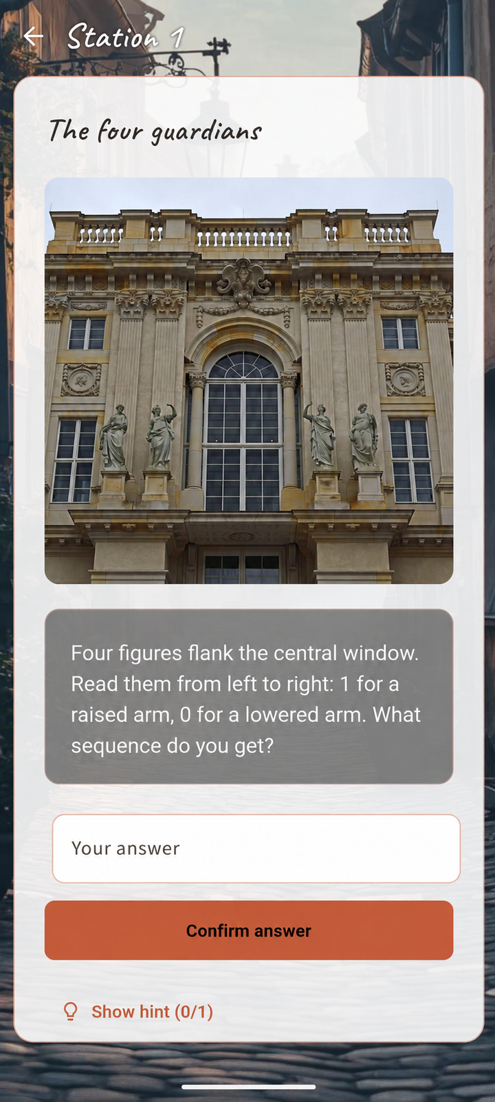 A team solves a puzzle in the player view using a detail from the real location.